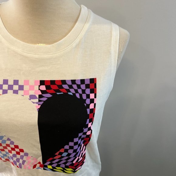 NWOT BP Graphic Muscle Tank in White Checker Heart (XS) - Picture 4 of 12